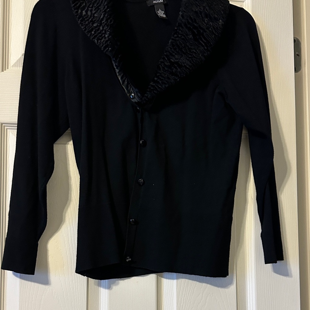 Alfani Black Textured Collar Cardigan